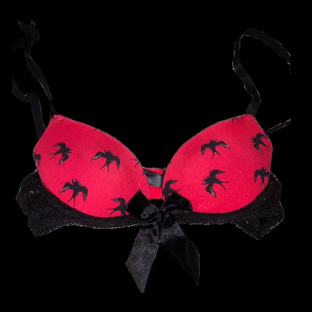 Red and black bra